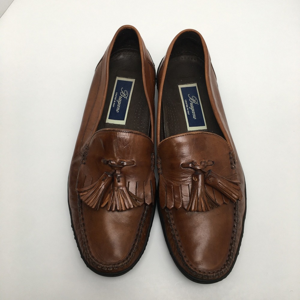 Bragano Tassel Loafers Men 9.5 M Brown Leather Italian Slip On Kiltie Fringe